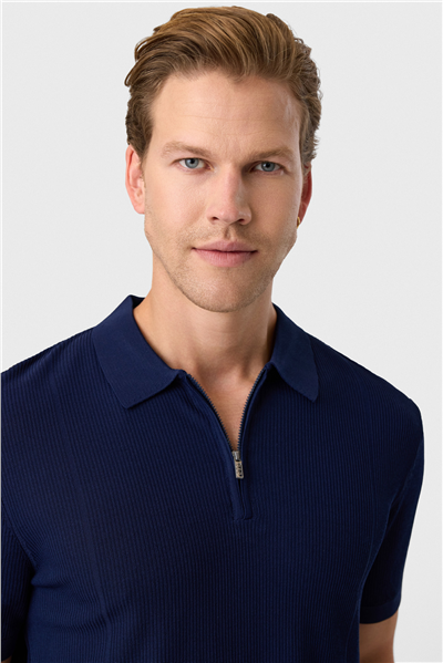 Regular Fit Lacivert Fermuarlı Tişört
