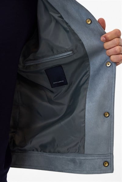 Regular Fit Mavi Süet Mont