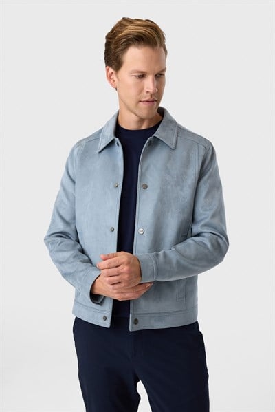 Regular Fit Mavi Süet Mont