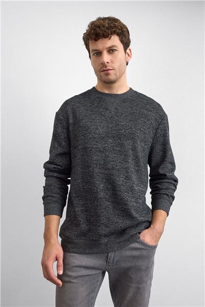 Siyah Regular Fit Bisiklet Yaka Sweatshirt