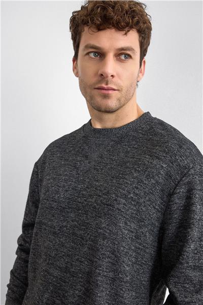 Siyah Regular Fit Bisiklet Yaka Sweatshirt