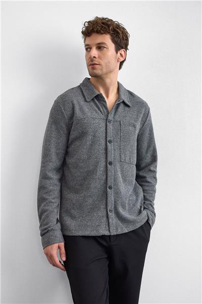 Gri Regular Fit Örme Gömlek