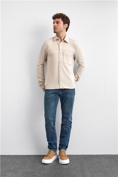 Ekru Regular Fit Örme Gömlek