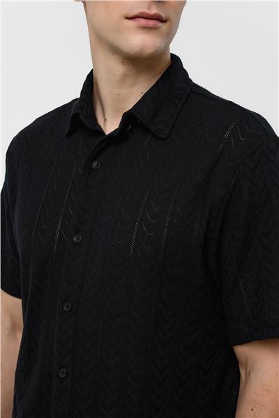 Siyah Regular Fit %100 Pamuk Kısa Kollu Gömlek