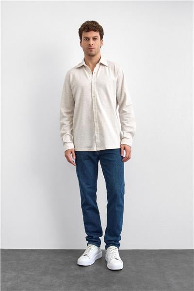 Bej Regular Fit Örme Gömlek