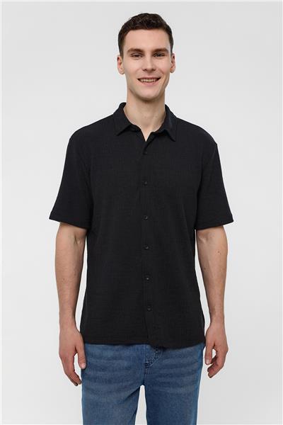 Siyah Regular Fit Örme Gömlek