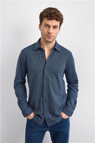 Lacivert Regular Fit Örme Gömlek