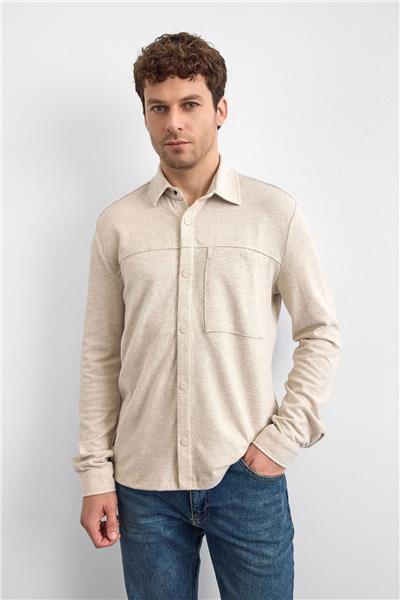 Ekru Regular Fit Örme Gömlek