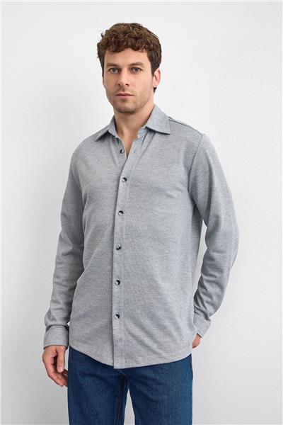 Gri Regular Fit Örme Gömlek