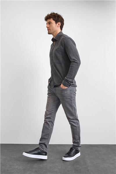 Antrasit Regular Fit Örme Gömlek