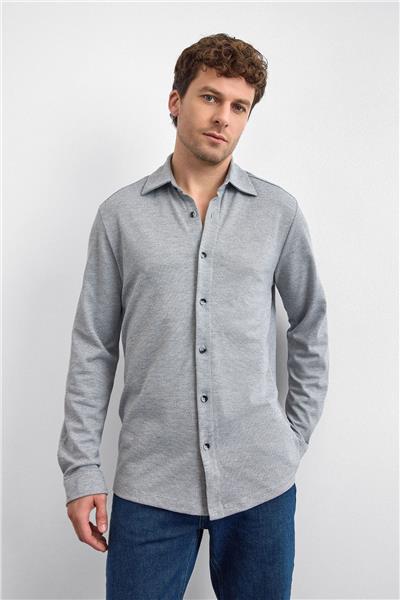 Gri Regular Fit Örme Gömlek