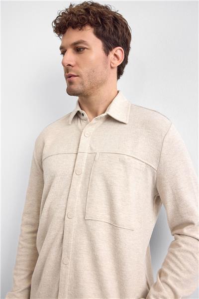 Ekru Regular Fit Örme Gömlek