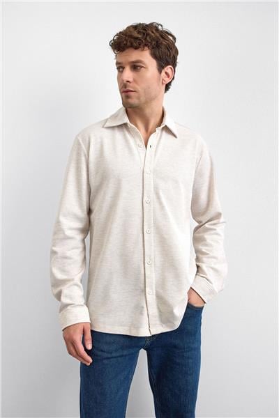 Bej Regular Fit Örme Gömlek