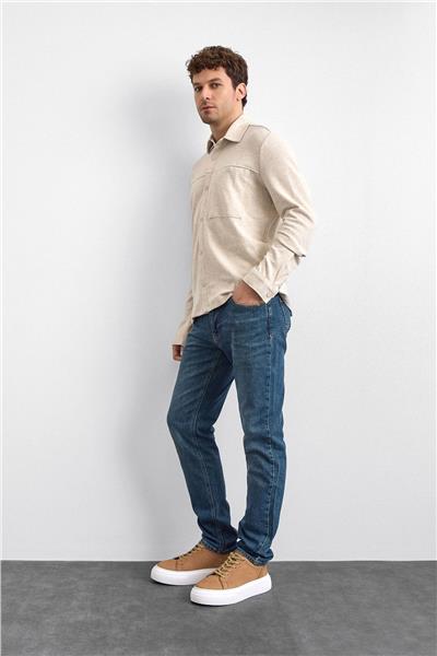 Ekru Regular Fit Örme Gömlek