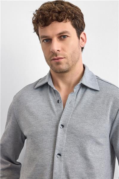 Gri Regular Fit Örme Gömlek