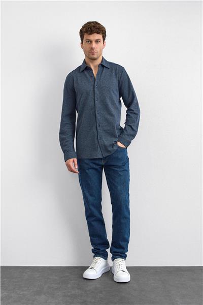 Lacivert Regular Fit Örme Gömlek