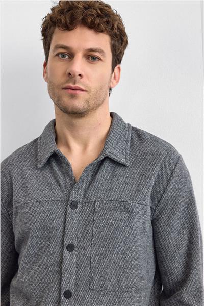 Gri Regular Fit Örme Gömlek