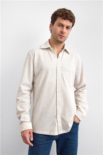 Bej Regular Fit Örme Gömlek