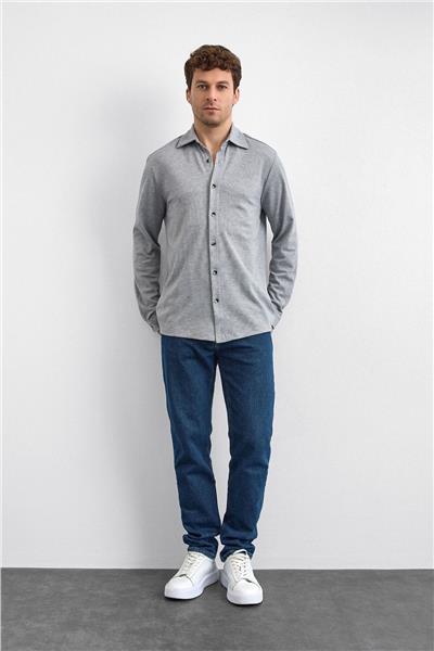 Gri Regular Fit Örme Gömlek