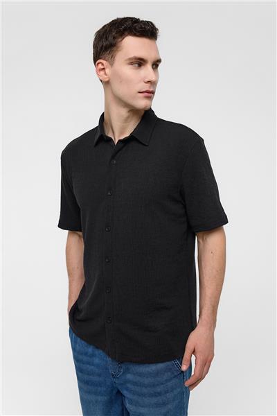 Siyah Regular Fit Örme Gömlek