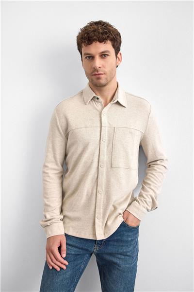 Ekru Regular Fit Örme Gömlek