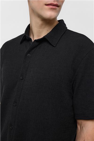 Siyah Regular Fit Örme Gömlek