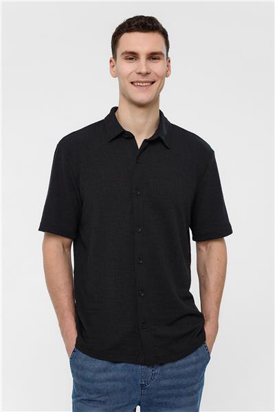 Siyah Regular Fit Örme Gömlek