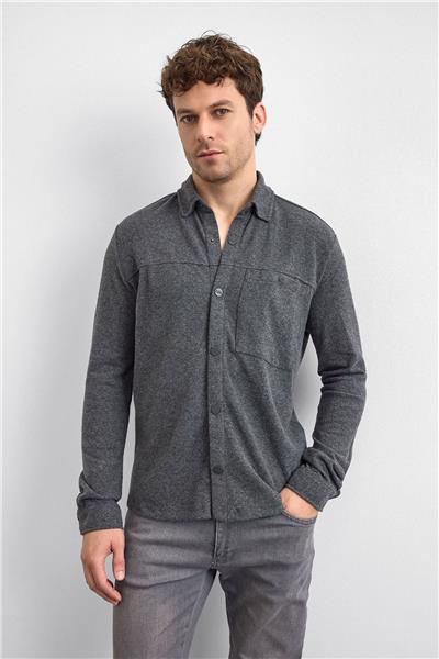 Antrasit Regular Fit Örme Gömlek