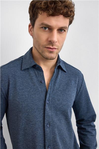 Lacivert Regular Fit Örme Gömlek