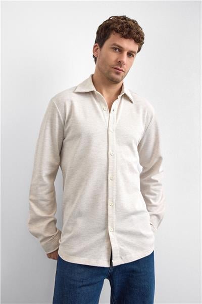 Bej Regular Fit Örme Gömlek