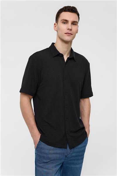 Siyah Regular Fit Örme Gömlek