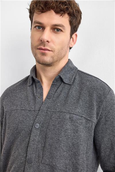 Antrasit Regular Fit Örme Gömlek