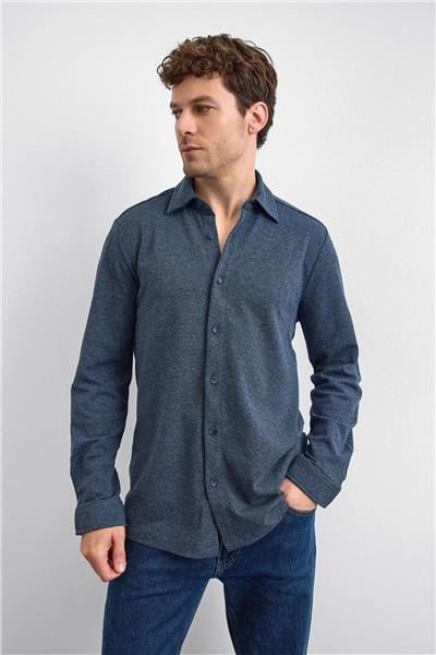 Lacivert Regular Fit Örme Gömlek