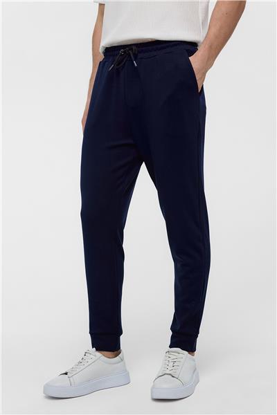 Lacivert Regular Fit Beli Bağlamalı Örme Jogger Pantolon