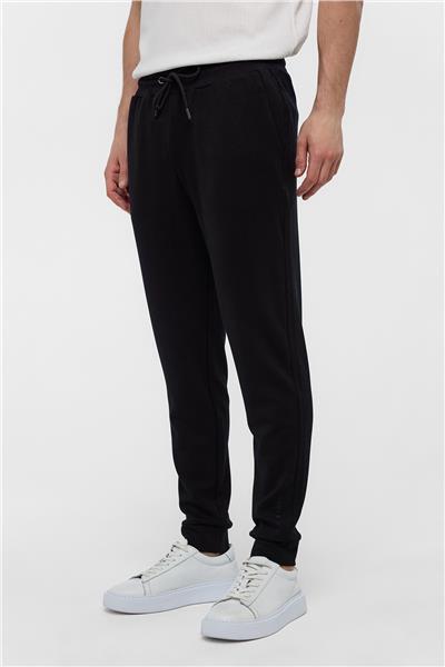 Siyah Regular Fit Beli Bağlamalı Örme Jogger Pantolon