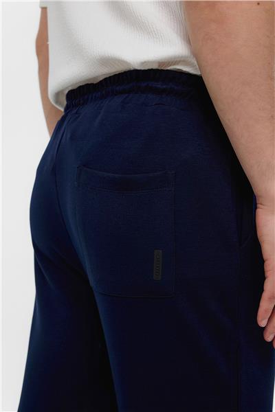 Lacivert Regular Fit Beli Bağlamalı Örme Jogger Pantolon