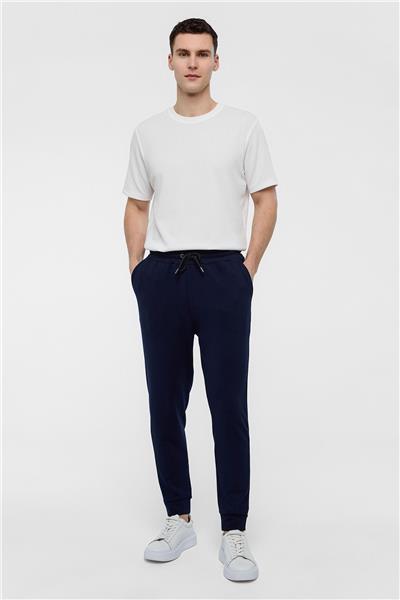 Lacivert Regular Fit Beli Bağlamalı Örme Jogger Pantolon