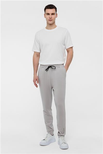 Gri Regular Fit Beli Bağlamalı Örme Jogger Pantolon