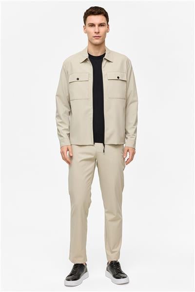 Bej Regular Fit Gömlek Yaka Mont