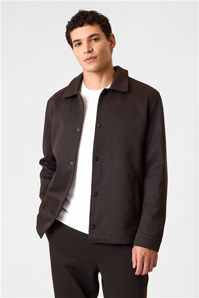 Kahve Regular Fit Örme Mont