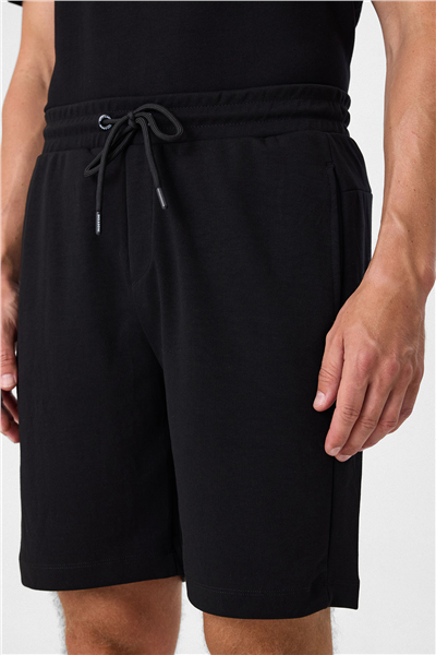 Siyah Regular Fit Örme Şort
