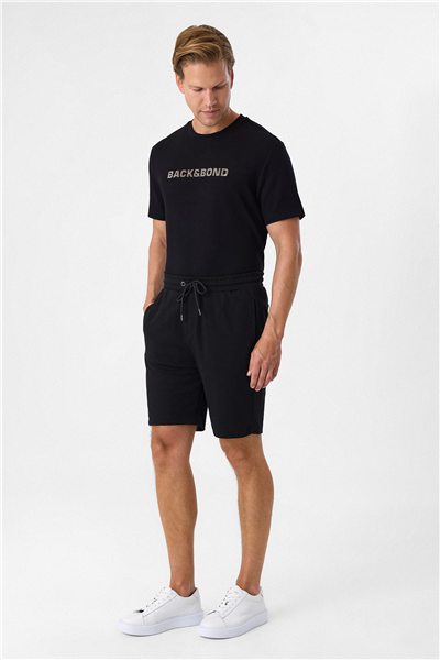 Siyah Regular Fit Örme Şort