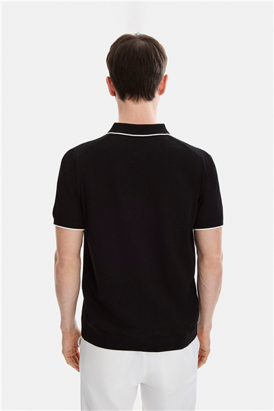 Siyah Fermuarlı Polo Yaka Regular Fit Örme Triko