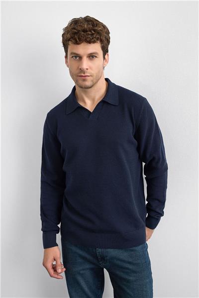 Lacivert Regular Fit Polo Yaka Triko Kazak