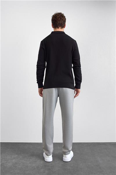 Siyah Regular Fit Polo Yaka Triko Kazak