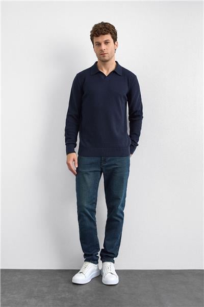 Lacivert Regular Fit Polo Yaka Triko Kazak