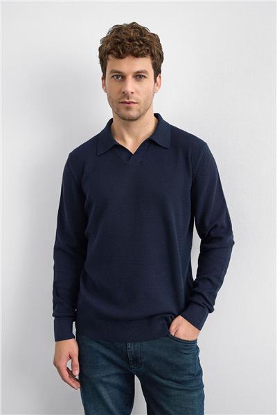 Lacivert Regular Fit Polo Yaka Triko Kazak