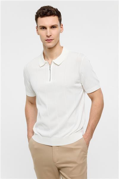 Beyaz Regular Fit Polo Yaka Triko Tişört