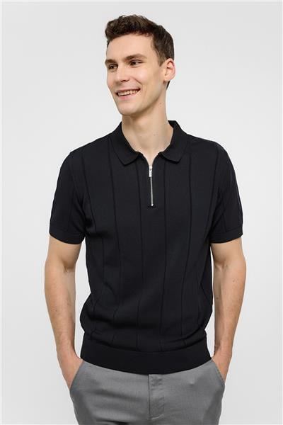 Siyah Regular Fit Polo Yaka Triko Tişört