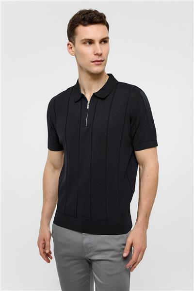 Siyah Regular Fit Polo Yaka Triko Tişört